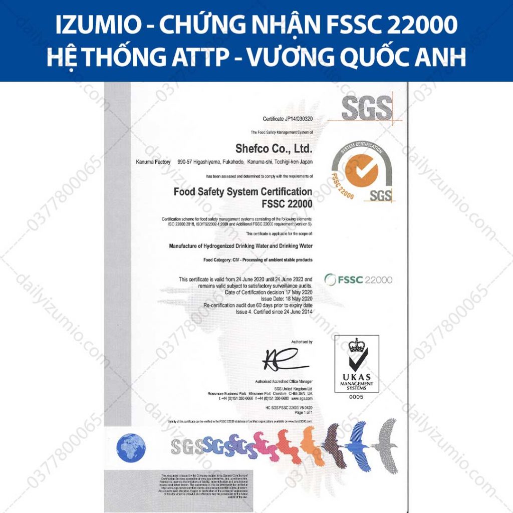 IZUMIO - CHỨNG NHẬN FSSC 22000 HỆ THỐNG ATTP - VƯƠNG QUỐC ANH