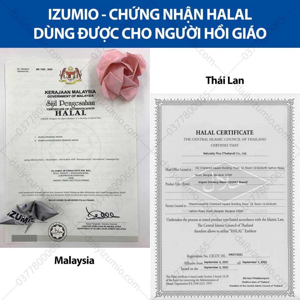 IZUMIO - Chứng nhận HALAL Malaysia và Thailand